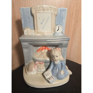 5.5" Vintage Porcelain Figurine Girl With Fireplace